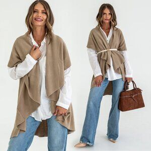 Open Circle Cloak Sleeveless Waterfall Cardigan in Neutral/ Beige/ Taupe